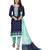 Women's Navy Blue & Sky Blue Cotton Embroidered Dress Material with Dupatta