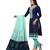 Women's Navy Blue & Sky Blue Cotton Embroidered Dress Material with Dupatta