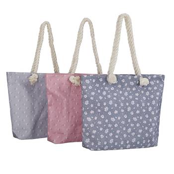 Shree Shyam Product Grey & Pink Large Compartment Printed Cotton Casual Tote Bag for Women & Girls (3Pcs Set) 1