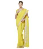 Yellow plain linen saree with blouse