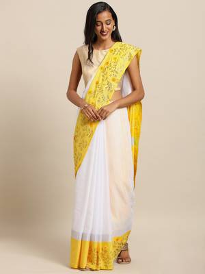 White plain linen saree with blouse 1