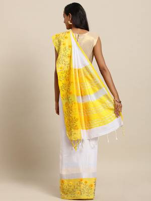 White plain linen saree with blouse 2