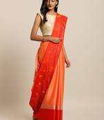 Orange plain linen saree with blouse