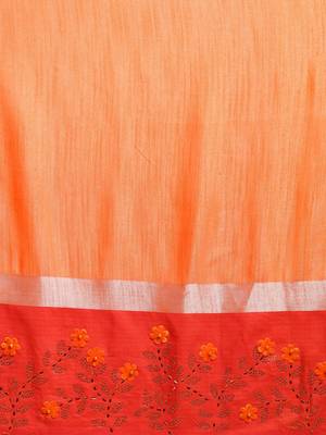 Orange plain linen saree with blouse 3