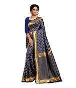 Dark Blue Woven Art Silk Saree With Blouse