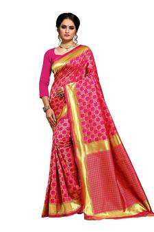 Magenta Woven Art Silk Saree With Blouse