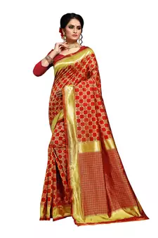 Red Woven Art Silk Saree With Blouse