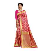 Pink Woven Art Silk Saree With Blouse