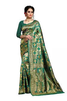 Green Woven Art Silk Saree With Blouse