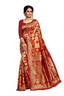 Red Woven Art Silk Saree With Blouse