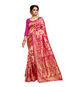 Pink Woven Art Silk Saree With Blouse