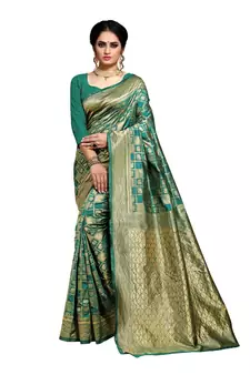 Green Woven Art Silk Saree With Blouse