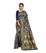 Blue Woven Art Silk Saree With Blouse