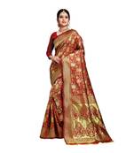 Red Woven Art silk blend Saree With Blouse