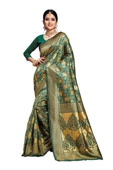 Green Woven Art Silk Saree With Blouse