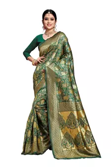Rama Green Woven Art Silk Saree With Blouse