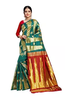 Green Woven Banarasi Silk Saree With Blouse