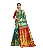Green Woven Banarasi Silk Saree With Blouse