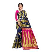 Navy Blue Woven Banarasi Silk Saree With Blouse