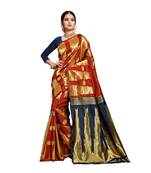 Red woven banarasi silk saree with blouse