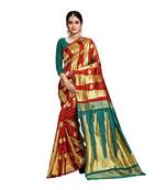 Red woven banarasi silk saree with blouse