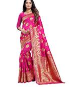 Pink Woven Banarasi Silk Saree With Blouse