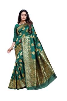 Green woven art silk saree with blouse