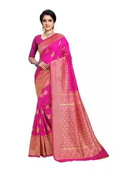 Magenta woven banarasi silk saree with blouse