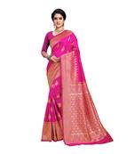 Magenta woven banarasi silk saree with blouse