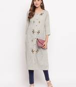 Women'S Checks Print,Hand Work Straight Cotton Beige Kurti