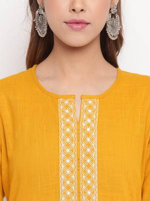 Women'S Solid Straight Cotton Yellow Kurti 6