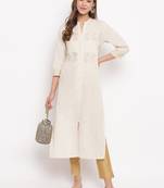 Women'S Foil Print Straight Cotton Off White Kurti