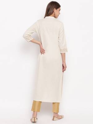 Women'S Foil Print Straight Cotton Off White Kurti 3
