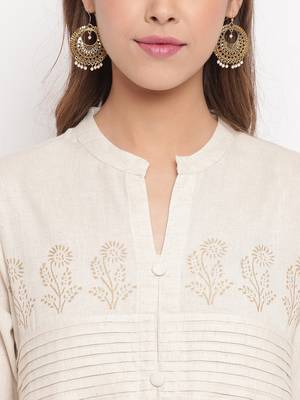 Women'S Foil Print Straight Cotton Off White Kurti 6