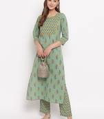 Women'S Floral Print Straight Cotton Pista Kurti With Palazzo
