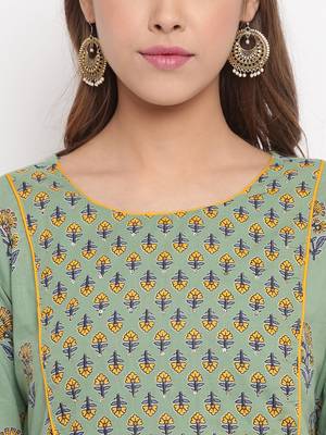 Women'S Floral Print Straight Cotton Pista Kurti With Palazzo 6