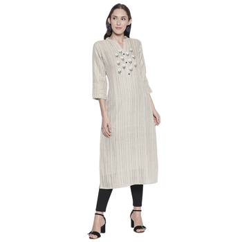 Beige printed linen ethnic-kurtis 1