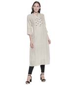 Beige printed linen ethnic-kurtis