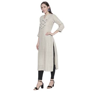 Beige printed linen ethnic-kurtis 3