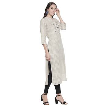 Beige printed linen ethnic-kurtis 4