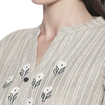 Beige printed linen ethnic-kurtis 5