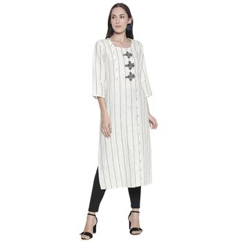 Beige printed linen ethnic-kurtis 1