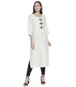 Beige printed linen ethnic-kurtis
