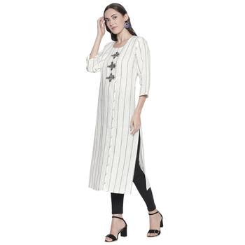 Beige printed linen ethnic-kurtis 3