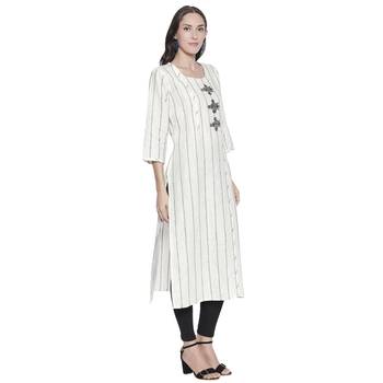 Beige printed linen ethnic-kurtis 4
