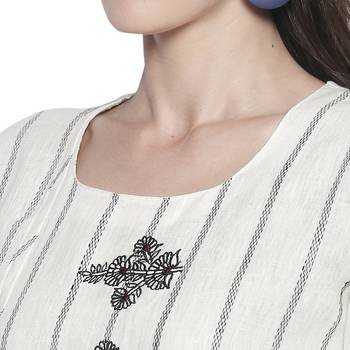 Beige printed linen ethnic-kurtis 5