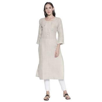 Beige printed linen ethnic-kurtis 1