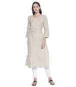 Beige printed linen ethnic-kurtis