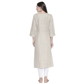 Beige printed linen ethnic-kurtis 2