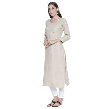Beige printed linen ethnic-kurtis 3